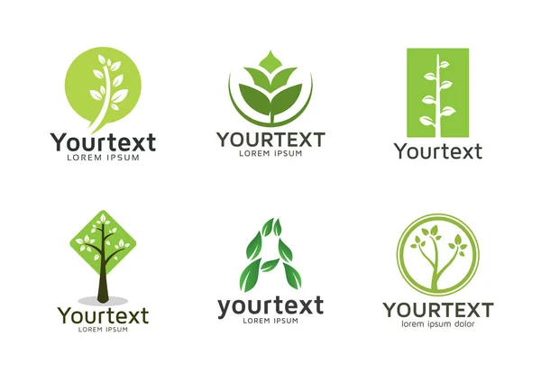 Collection Green Logos Icons Design Vector Set Nature Trees Logo — Stock Vector