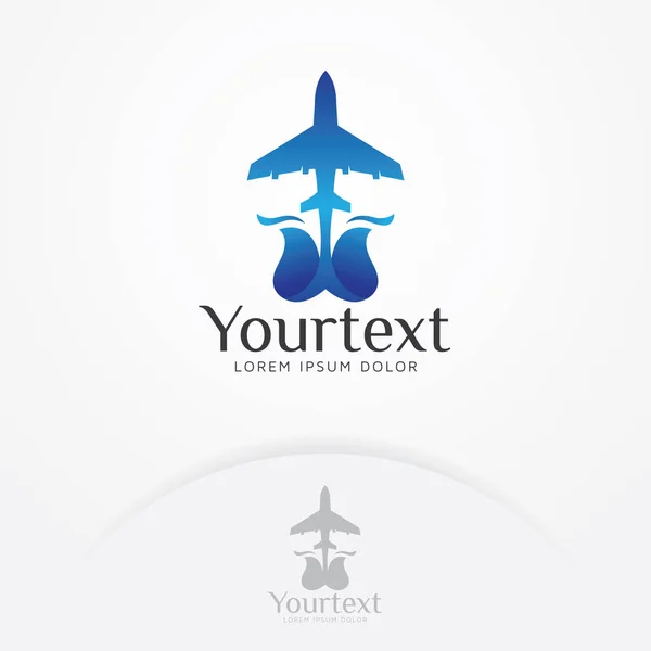 Logo Travel By Plane Airline Vector Or Flight By Airplane Jet Tour Concept  Logotype Design Tourism Aircraft Service Symbol Graphic Round Circle Shape  Silhouette On Sun Sky And Mountains Company Brand Stock