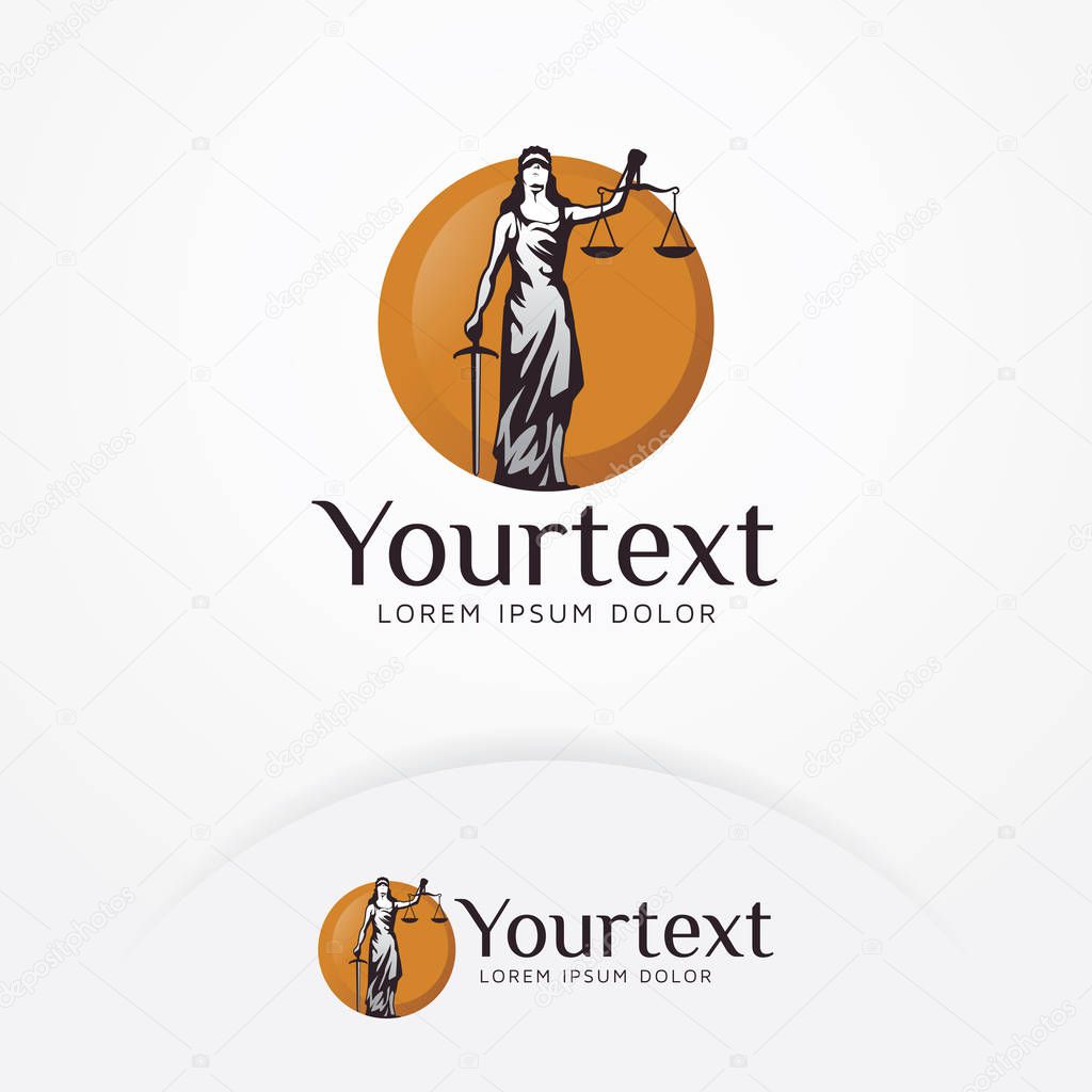 Lady lawyer logo. Illustration of scale of justice for the court logo, Law firm, Lawyer service, Law office. Vector logo template