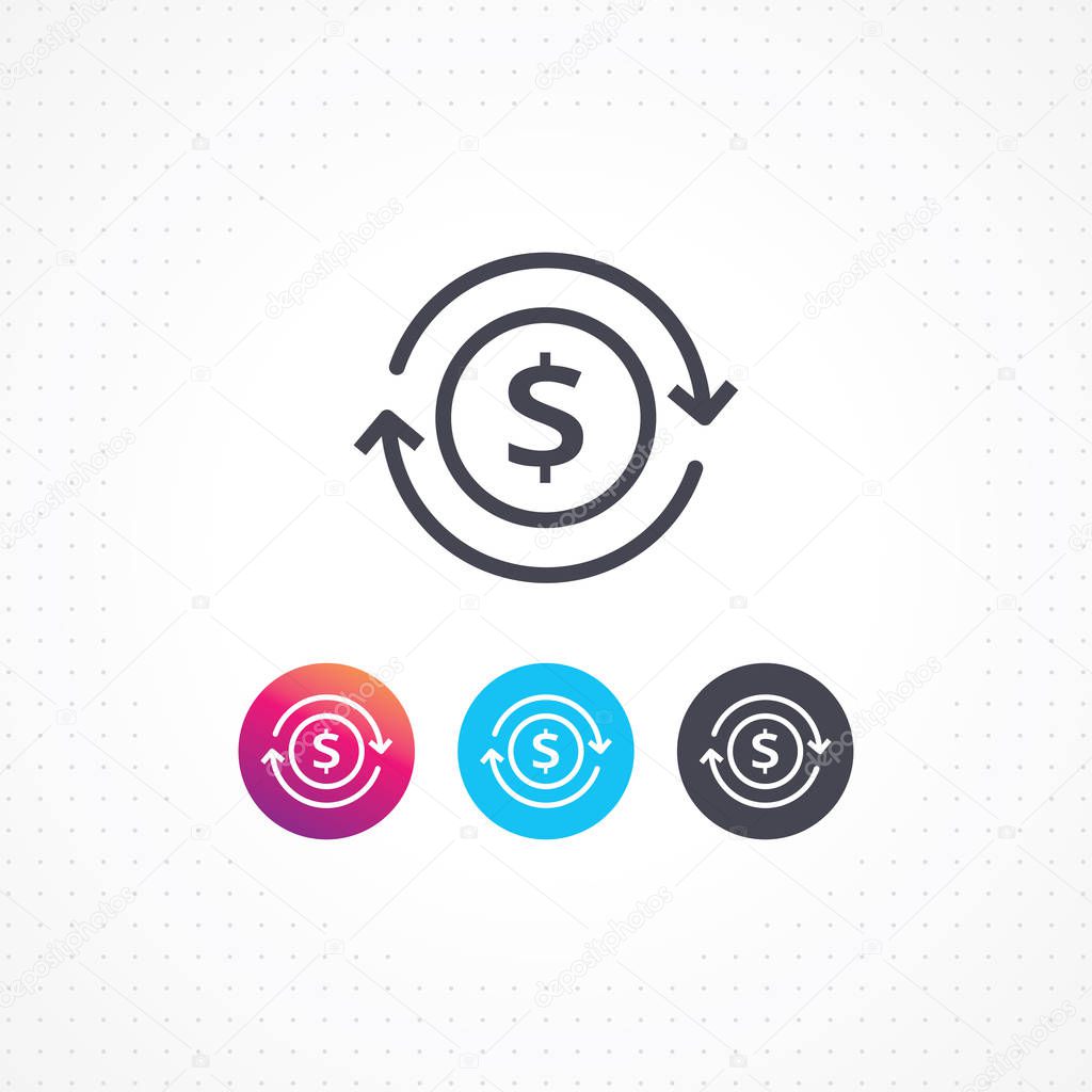 Vector currency circulate icon. Automatic recurring payments. Billing cycle line icon for apps and websites. Money transfer vector illustration