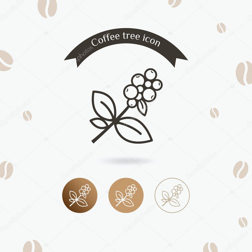 Coffee plant icon, Coffee tree branch with berries