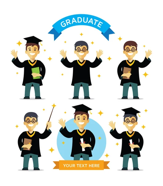 Grupo Estudantes Graduação Jovem Graduado Ilustração Vetor Estudante Feliz — Vetor de Stock