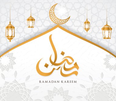 Ramazan Kareem İslam tasarım cami kubbe ve Arapça desen ve hat Hilal ay