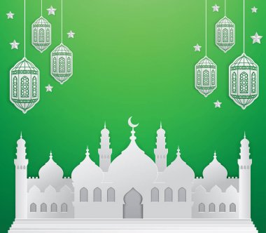 Ramazan arka plan ile yeşil zemin üzerine Camii