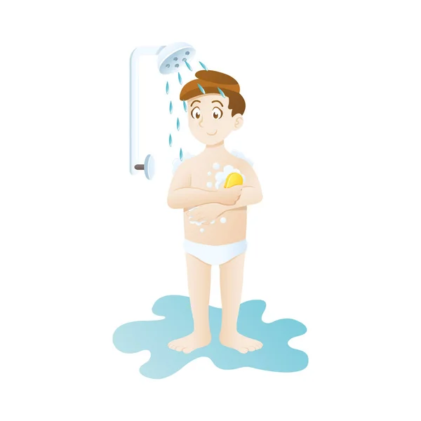 Pequeño niño tomando una ducha — Vector de stock