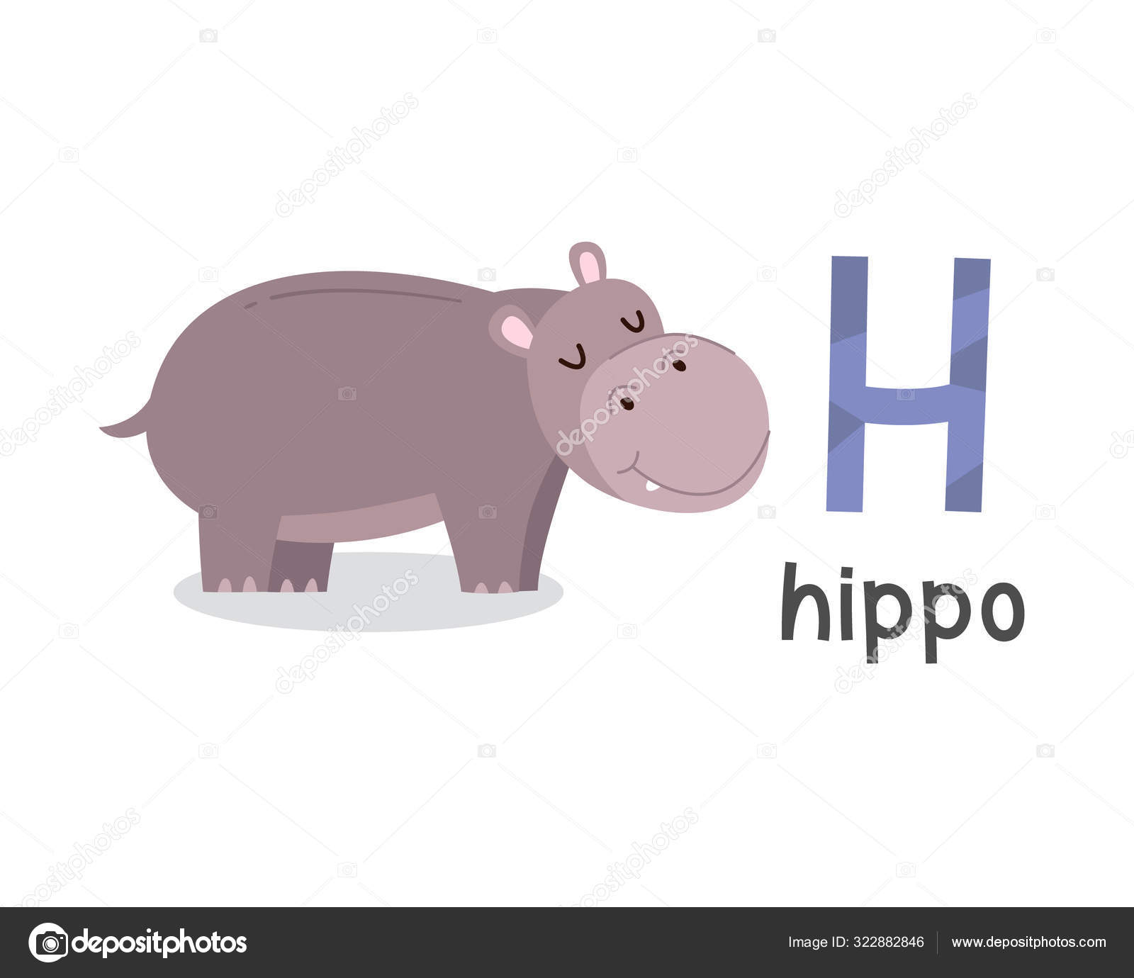 Vector illustration of alphabet letter H and hippo Stock Vector Image by  © #322882846
