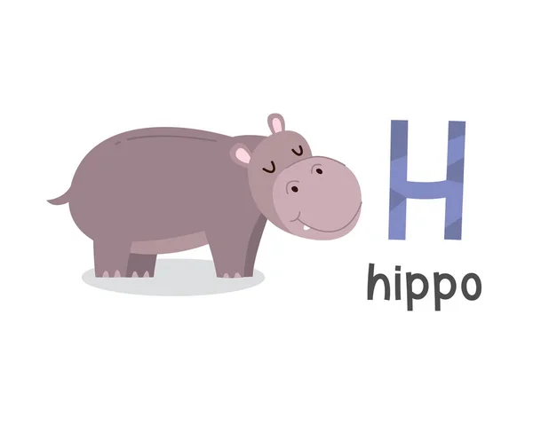 Ilustración vectorial de la letra H del alfabeto e hipopótamo — Archivo Imágenes Vectoriales