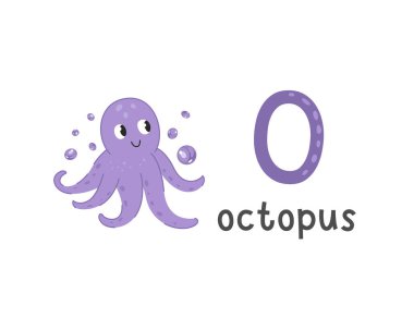 Alfabe harf O ve ahtapot vektör çizimi