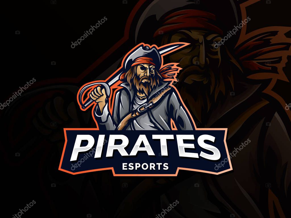 Pirate vector logo template. Pirate sport gaming mascot logo template. esport gaming mascot logo template for team