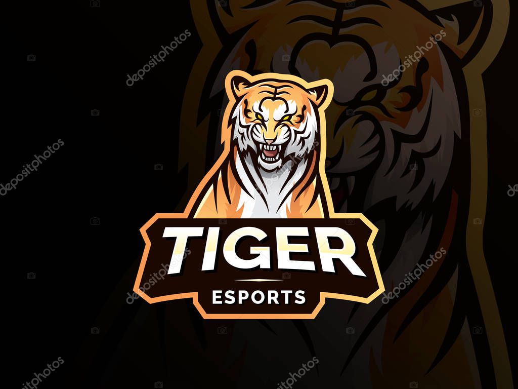 Tiger animal mascot head vector illustration logo. Wild cat head mascot, Tiger head emblem design for eSports team. Vector illustration