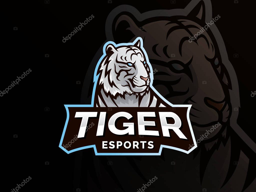 Tiger animal mascot head vector illustration logo. Wild cat head mascot, Tiger head emblem design for eSports team. Vector illustration