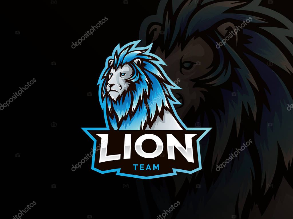 Modern lion face logo, Lion head mascot. Creative animal head emblem for eSports team. Vector illustration