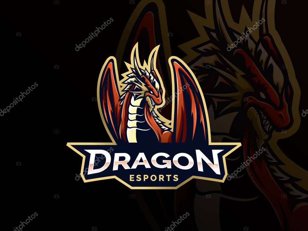 Dragon sport gaming mascot logo template. Mythological animals dragon sport. esport gaming mascot logo template for team