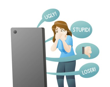 cyber cep telefonuyla bulling üzgün kız