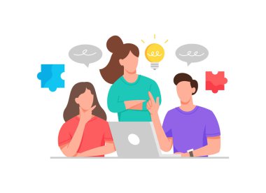 Vektör illüstrasyonu Erkekler ve kadınlar yaratıcı fikirler için tartışıyor