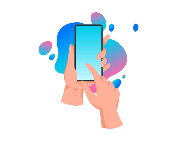 Hands holding mobile phone touch the screen — Stock Vector