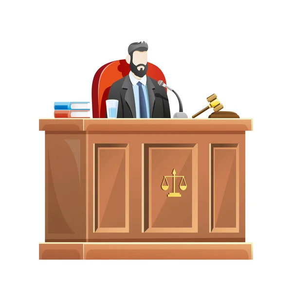 Judge sitting behind the desk court in courthouse — 스톡 벡터