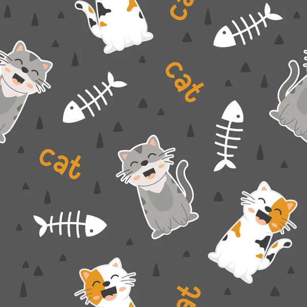 Vector seamless pattern Cute cat smiling — ストックベクタ