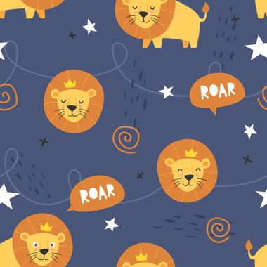 Adorable little lion seamless pattern