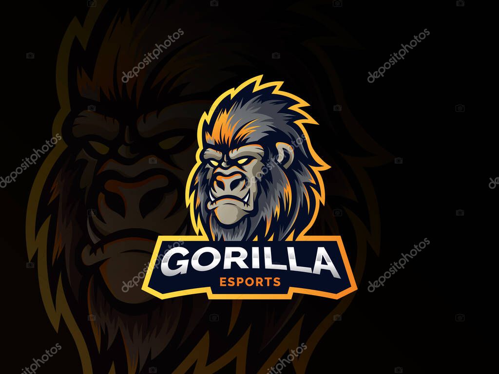 Gorilla head logo design. Monkey template design emblem for sport or eSports team, Gorilla head logo esport gaming. Gaming mascot logo template