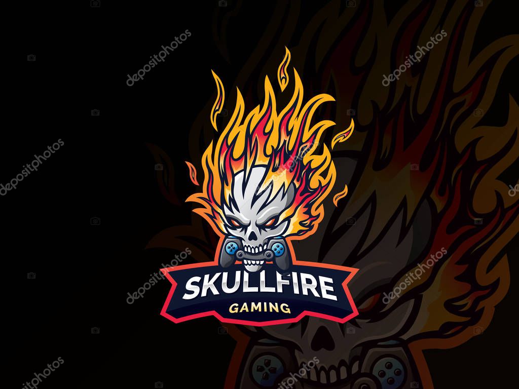 Skull fire logo design. Skull template design emblem for sport or eSports team, Devil skull logo esport gaming. Gaming mascot logo template