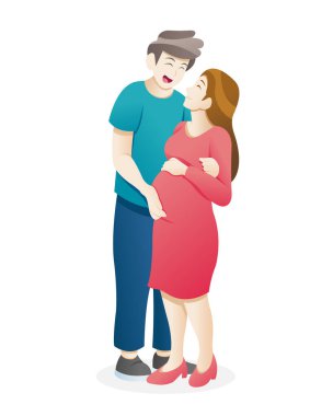 Vektör çizimi karı koca. Mutlu hamilelikler, güzel hamile anne konsepti. Düz vektör illüstrasyonu