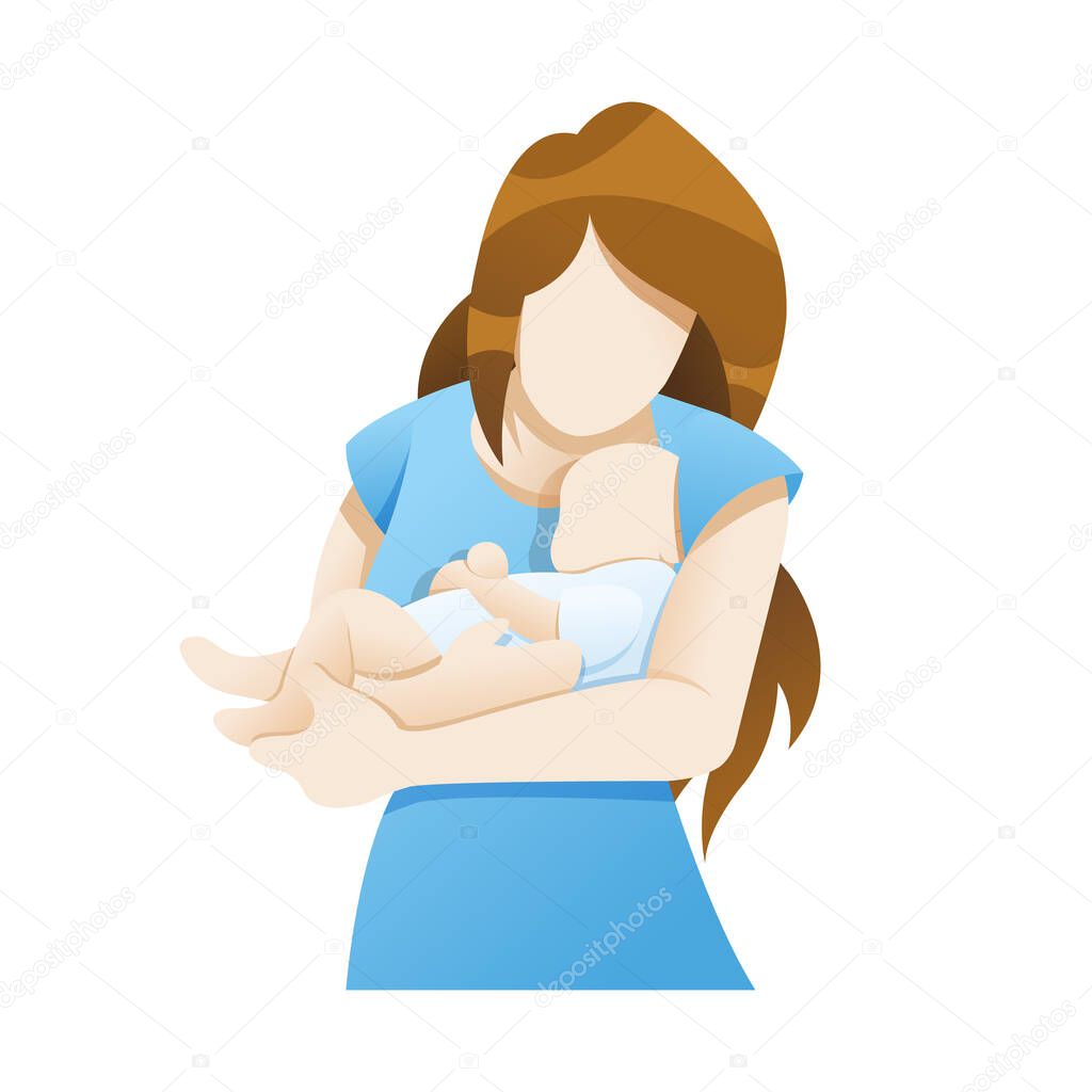 Vector illustration Mother with newborn baby. Baby In A Tender Embrace Of Mother, Mother's day concept. Young mother is holding her little baby. Vector flat illustration