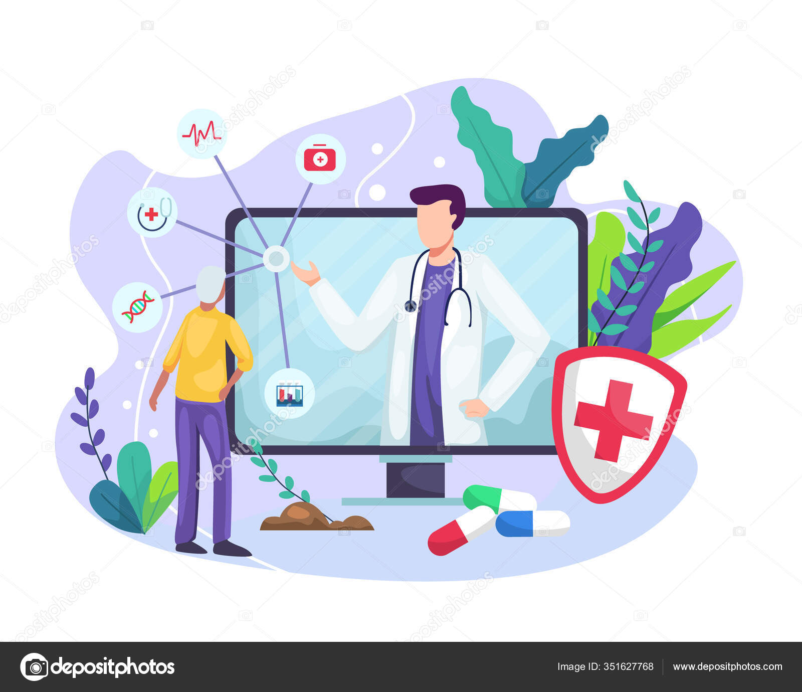 Telemedicine Concept Banner. Female Patient Consulting Doctor