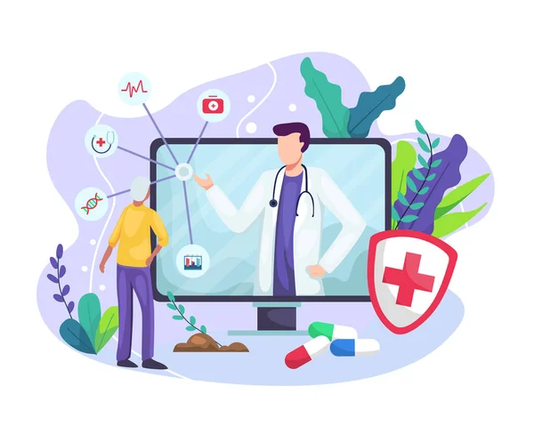 Εικονογράφηση Διάνυσμα Online Ιατρική Έννοια Ιατρική Διαβούλευση Μέσω Διαδικτύου Γιατρό — Διανυσματικό Αρχείο
