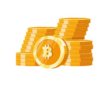 Vektör illüstrasyon Bitcoin dijital para. Dağ altın sikkeleri dijital para, kripto para, sanal para birimleri, sermayelendirme. Düz bir şekilde vektör illüstrasyonu