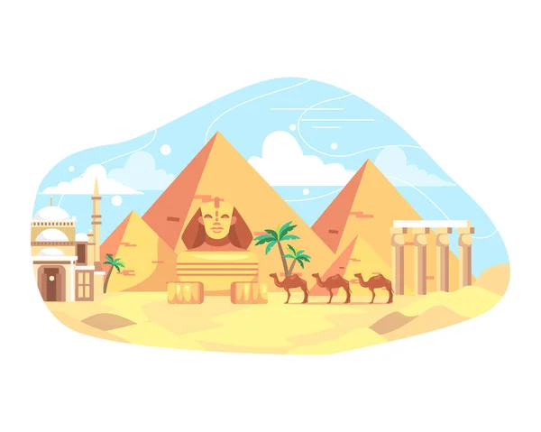 病媒说明旅行和具有里程碑意义的埃及 埃及地标和旅游景点 埃及金字塔 历史地标 埃及的标志性金字塔建筑 平面样式的矢量图解 — 图库矢量图片