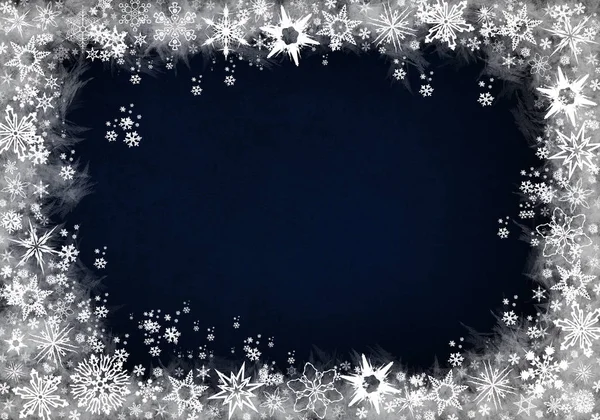 당신 자신의 창 조물을 위하여 눈송이가 달린 푸른 겨울의 배경 — 스톡 사진