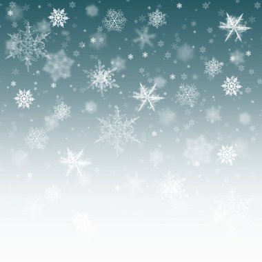 Kar arka planı mavi. Dağınık taneli Noel karı. Kar yağarken kış konsepti. Tatil dokusu ve beyaz elementler.