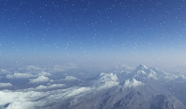 3d renderizado Arte Espacial: Planeta Extraterrestre - Un Paisaje de Fantasía congelado con cielos azules — Foto de Stock