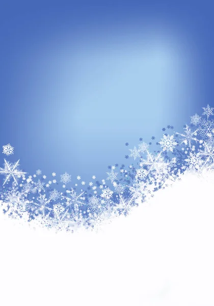 Flocos de neve e flocos de neve desfocados caídos no fundo azul do inverno — Fotografia de Stock