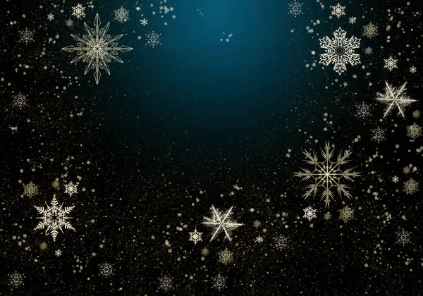 Schnee Hintergrund blau. Weihnachtlicher Schneefall mit defokussierten Flocken. Winterkonzept mit fallendem Schnee. Urlaub Textur und weiße Elemente. — Stockfoto