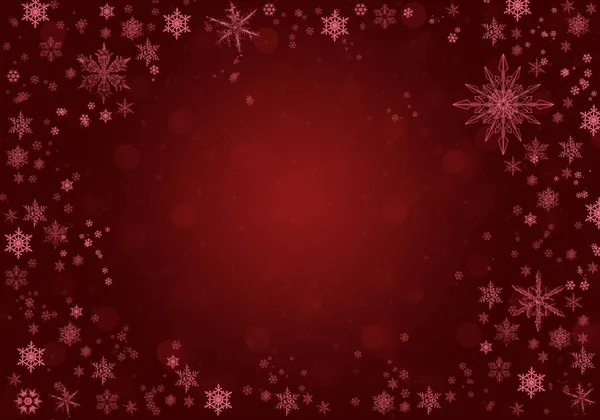 Piros téli háttér hópelyhekkel. Karácsonyi kártya. — Stock Fotó