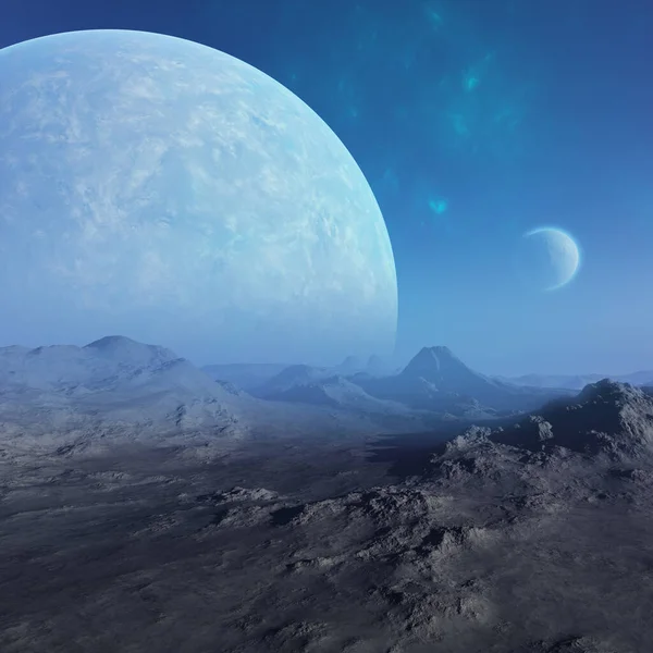 3D utsmält utrymme konst: främmande Planet - A fantasilandskap — Stockfoto