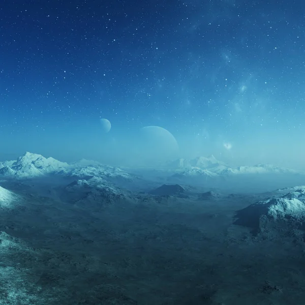 Трехмерное космическое искусство: Планета пришельцев - фантастический ландшафт — стоковое фото