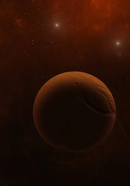 3d rendered Space Art: Alien Planet in outer space. Imaginary view of a red planet in a star field