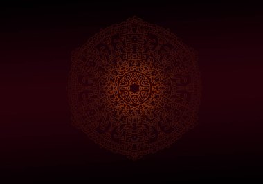 Koyu kırmızı arka planda klasik tebrik kartı. Mandala. Davetiye, broşür, broşür, kartpostal, duvar kâğıdı, dekorasyon ya da herhangi bir arzu edilen fikir için harika..