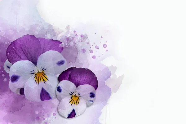 Primo piano di fiori viola viscido in acquerello. Illustrazione botanica per biglietto di auguri. — Foto Stock