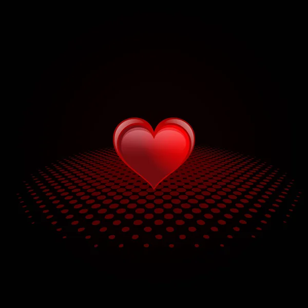Valentýn pozadí zářící červené srdce na černém pozadí — Stock fotografie