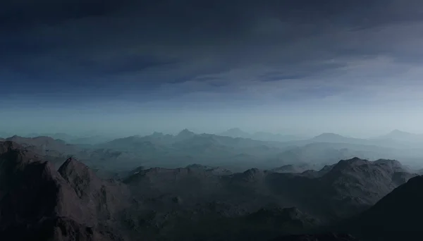 Paysage fantastique généré 3d de montagnes désertiques solitaires — Photo
