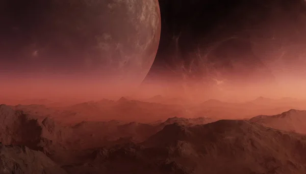 3D рендеринг Space Art: Alien Planet - Фантастичний пейзаж з темним небом і хмарами — стокове фото
