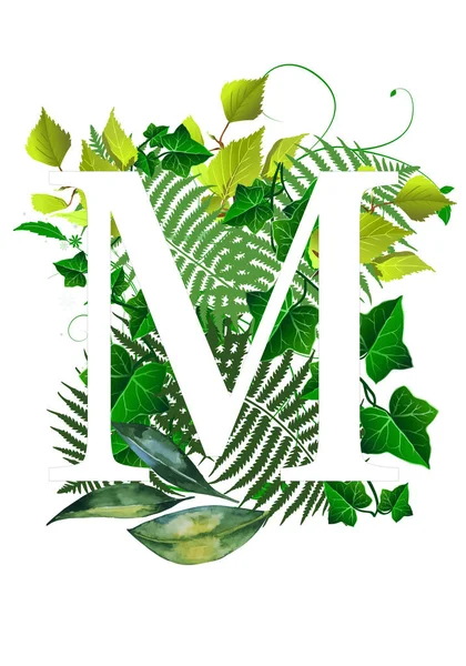 Bloemen monogram (letter) - versierd met aquarelbladeren — Stockfoto