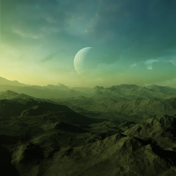 Renderizado Space Art Planeta Alienígena Uma Paisagem Fantasia — Fotografia de Stock