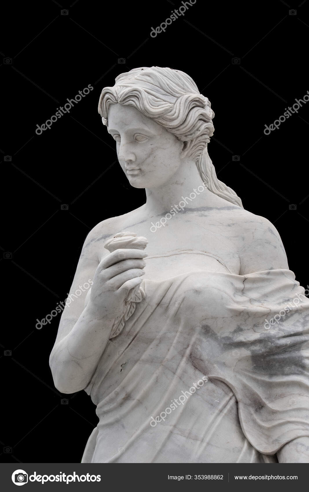 Marble Statue Ancient Greek Goddess Isolated Black Background Stock