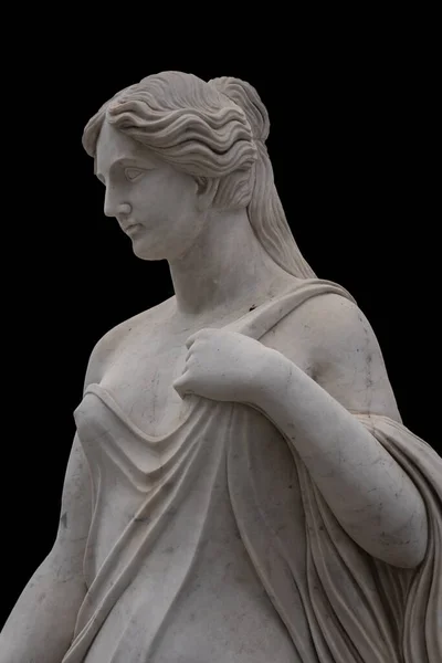 Estatua Mármol Una Antigua Diosa Griega Aislada Sobre Fondo Negro — Foto de Stock