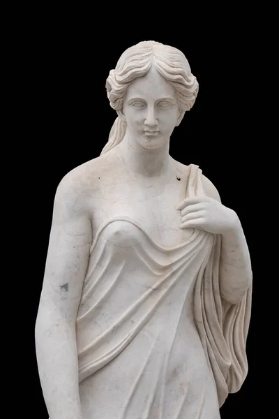 Мармурова Статуя Давньогрецької Богині Ізольованої Чорному Тлі — стокове фото